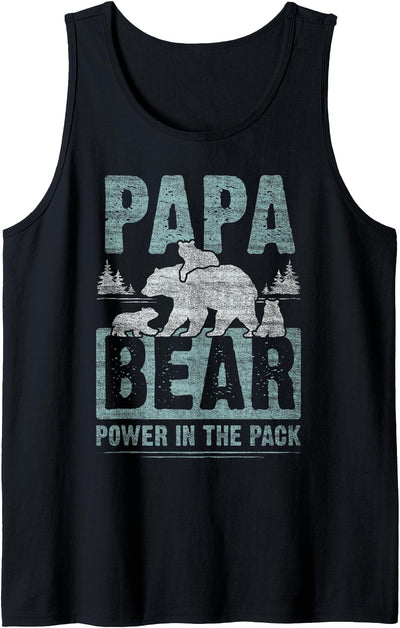 Mens Papa Bear 3 Cubs, Dad, Grandpa, 3 Kids, Father's Day Tank Top