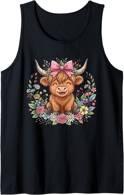 Highland Cow Funny Saying Bow Flowers Tank Top