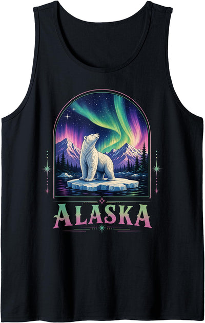 Polar Bear Under Aurora Borealis Tank Top