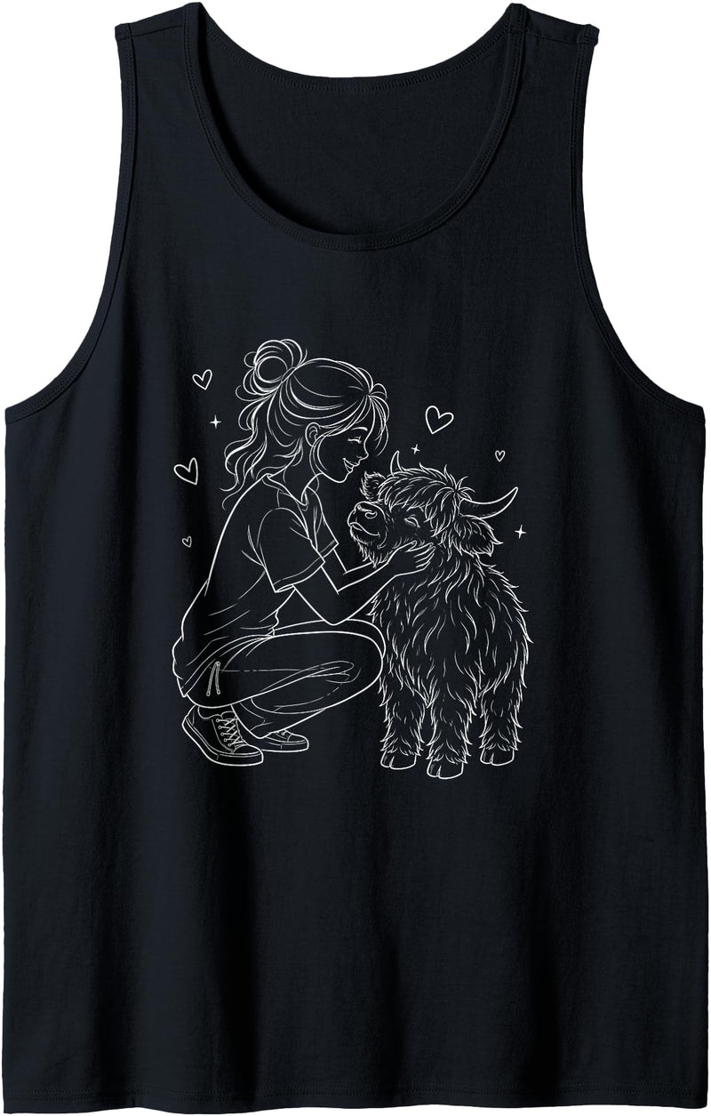 Highland Cow Art Animal Lovers Outfit Highland Cow Art Animal Memories for Women Girls Mom Tank Top - Black