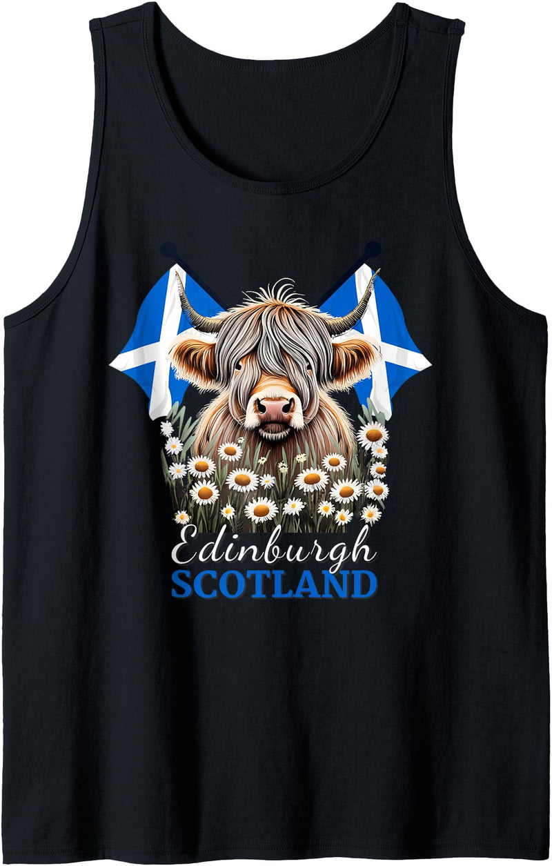 Highland Cow Designs Matching Family Mom Dad Kids Edinburgh Scotland Highland Cow Scottish Ancestry Vacation Tank Top - Black