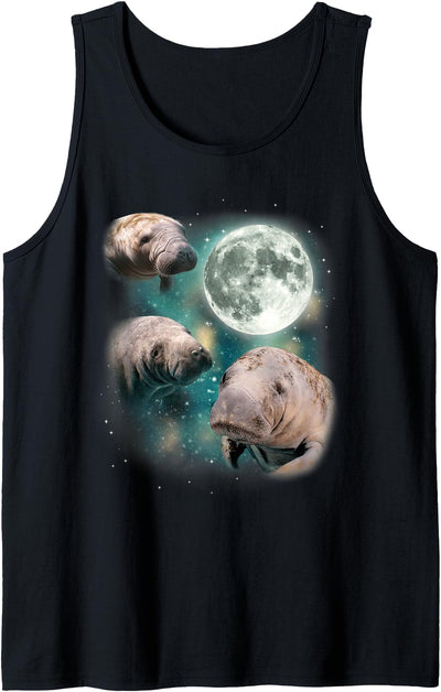 Manatee Moon Three Funny Sea Cows Howl at Moon Manatee Tank Top