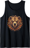 Wild Grizzly Bear Fire Mountain Nature Fiery Grizzly Bear Head Flames Wilderness Tank Top - Black