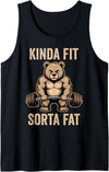 Funny Kinda Fit Sorta Fat Cute Bear Retro Tees Kinda Fit Sorta Fat Funny Bear Weightlifter Workout Gym Tank Top - Black