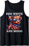 Red White and Moo Patriotic Cow USA Flag Funny Tee Red White and Moo Patriotic Cow USA Flag Funny 4th of July Tank Top -