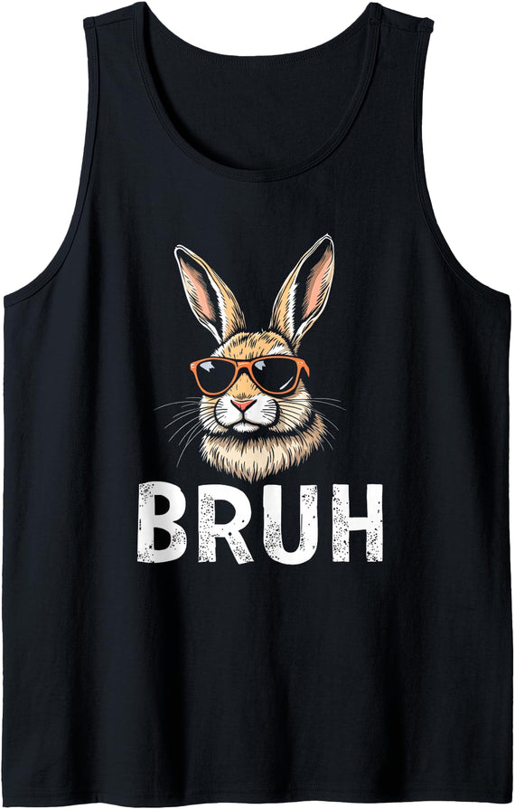 Bruh Cool Rabbit Sunglasses Humor Tank Top in Black
