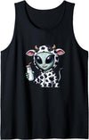 Alien Cow Milk Collection Alien in Cow Costume Holding Fresh Milk Tank Top - Black