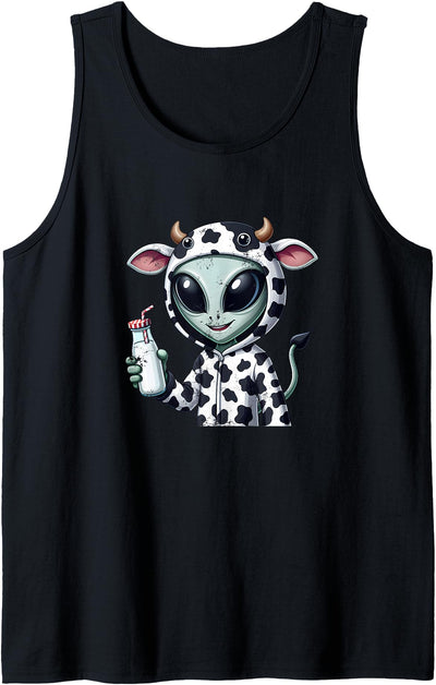 Alien in Cow Costume Holding Fresh Milk Tank Top
