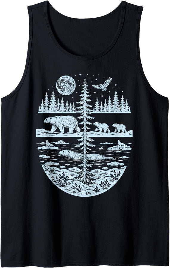Polar Bear Arctic Tundra Wildlife Nature Lover Polar Bear Arctic Wilderness Nature Scene Wildlife Lover Tank Top - Black