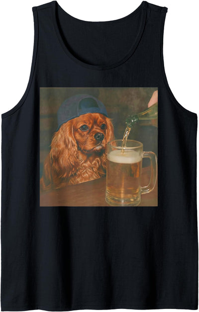Funny Cavalier King Charles Dog Drinking Tees Cavalier King Charles Spaniel Drinking Beer Funny Dog Meme Tank Top
