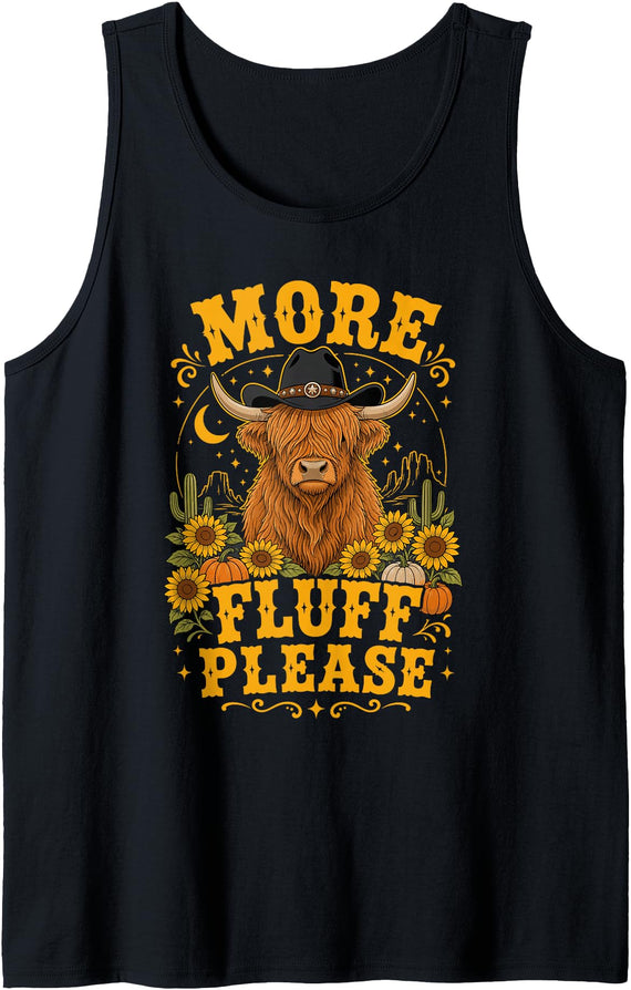VYLOXA COW FARMER DESIGNS Highland Cow Tank Top - Black