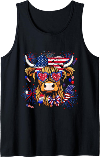 Cow Scottish Highland Cow 4th of July Tank Top
