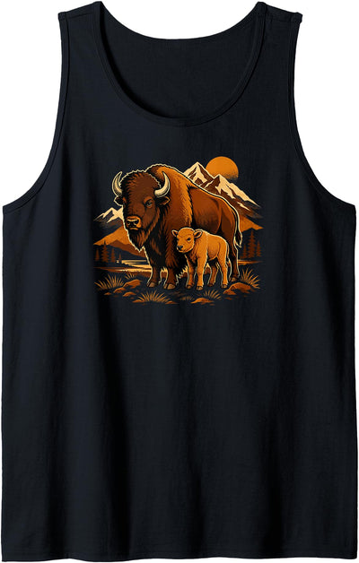 Cow Everywhere Buffalo Bison Calf Sunset Landscape Tank Top