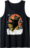 Vintage Sunset Attack Giant Cat Japanese Sunset Catzilla Tank Top - Black