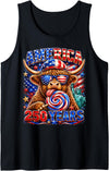 Patriotic Highland Cow Fourth of July USA Flag 1776 2026 America 250th Anniversary Highland Cow 4th of July Tank Top - Black