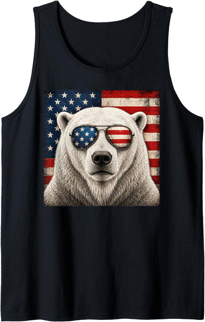 Polar Bear 4th of July US American Flag Patriotic Tank Top