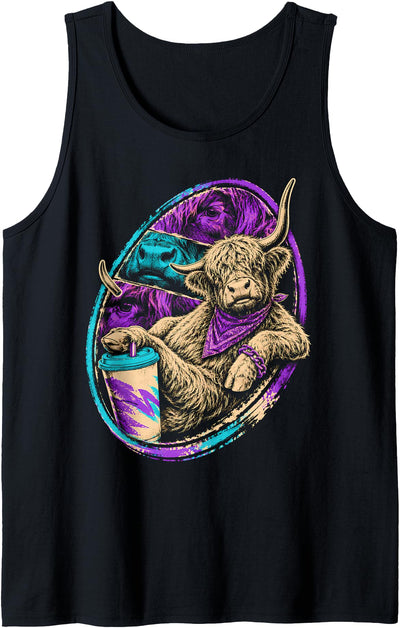 Western Highland Cow Relaxed with Bandana Tank Top