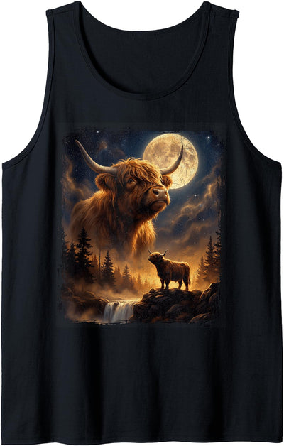 Highland Cow Forest Moon Aesthetic Gear Mystical Spirit Tank Top