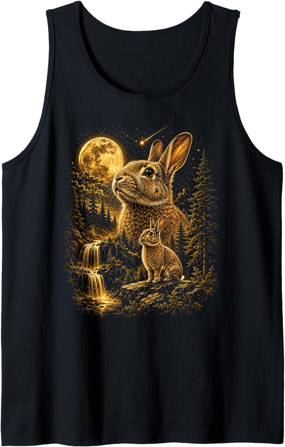 Bunny Rabbit Howling at the Moon Night Starry Sky Mountain Tank Top in As Pictured