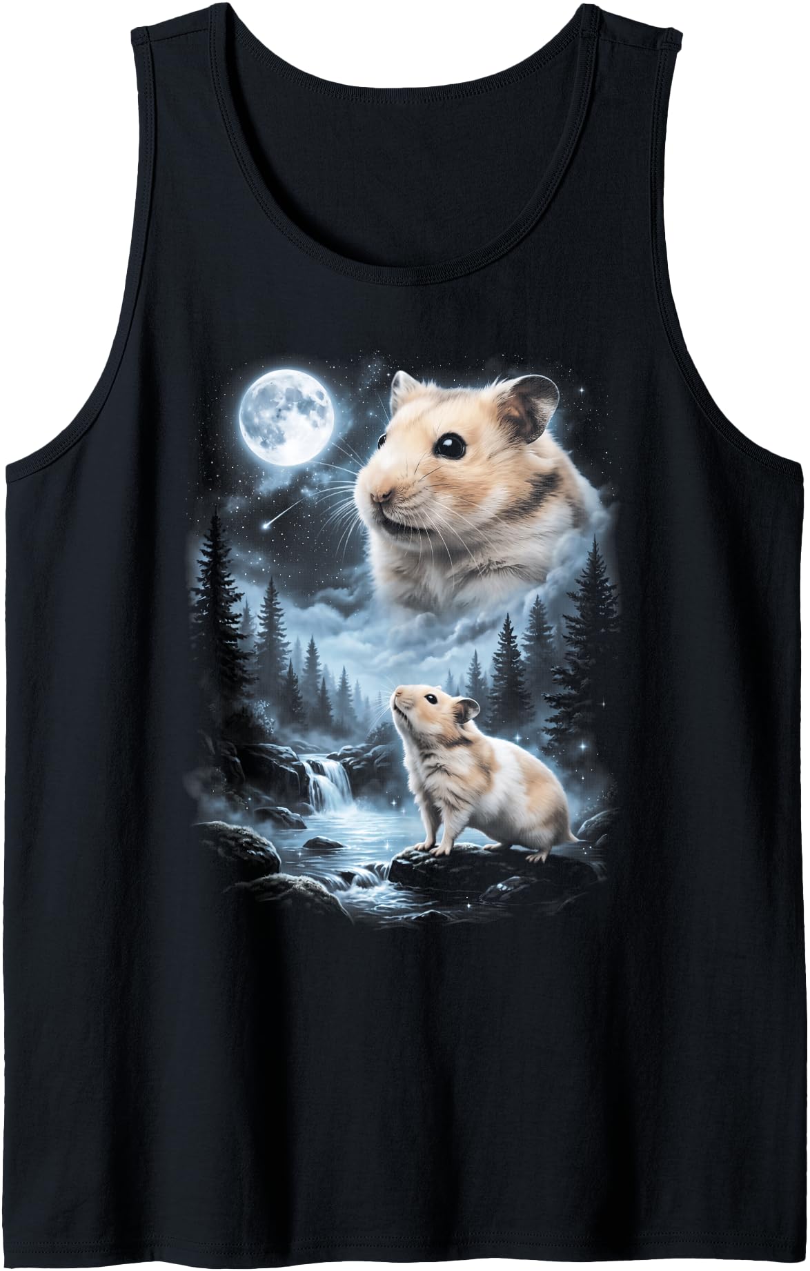 Hamster Howling at Moon 90's Retro Tank Top - Black