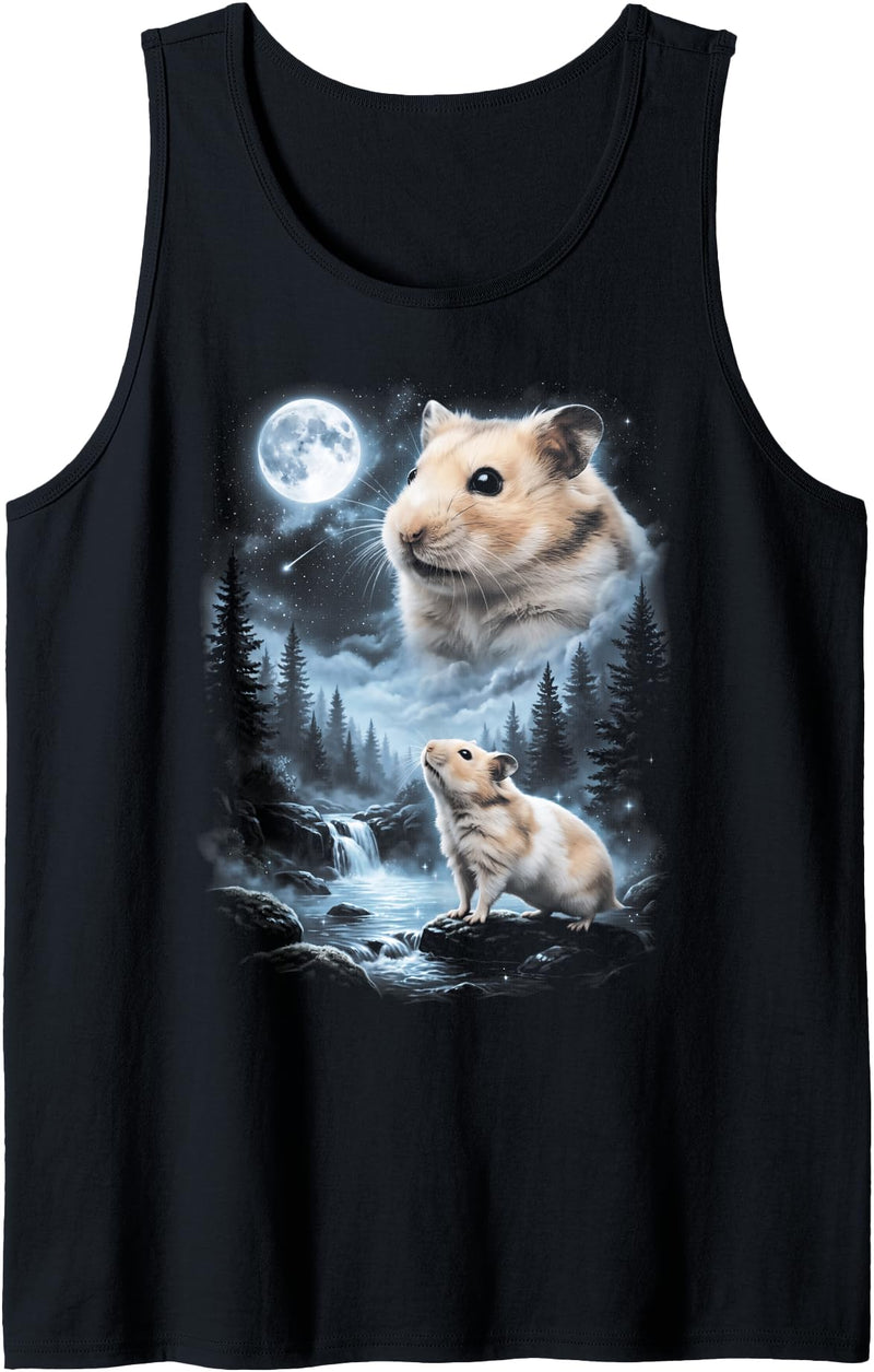 Hamster Howling at Moon 90's Retro Tank Top - Black