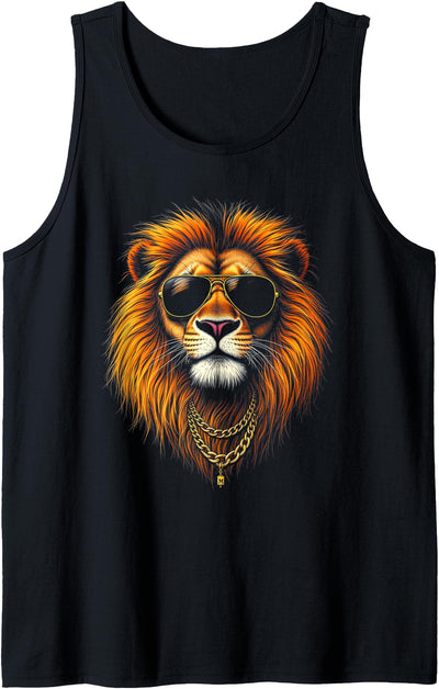 Lion With Sunglasses, Cool Funny Rebel Boss Hip Lion Face Tank Top
