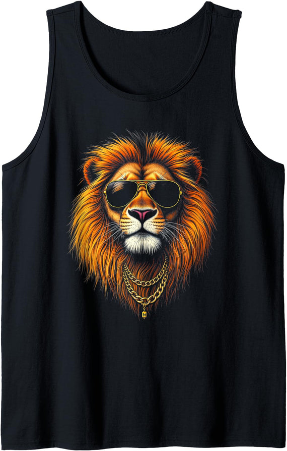 Lions With Attitudes Shirts for Summer Lion With Sunglasses, Cool Funny Rebel Boss Hip Lion Face Tank Top - As Pictured