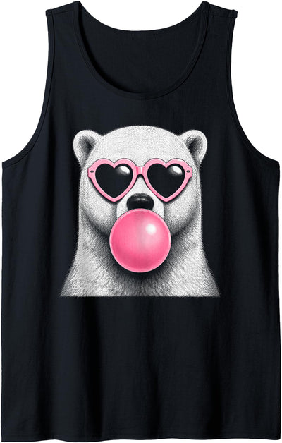 Polar Bear Pink Heart Sunglasses Funny Bubble Gum Tank Top