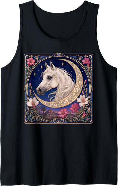 Mystical Equine Designs Arabian Stallion Elegant Art Nouveau White Horse Tank Top