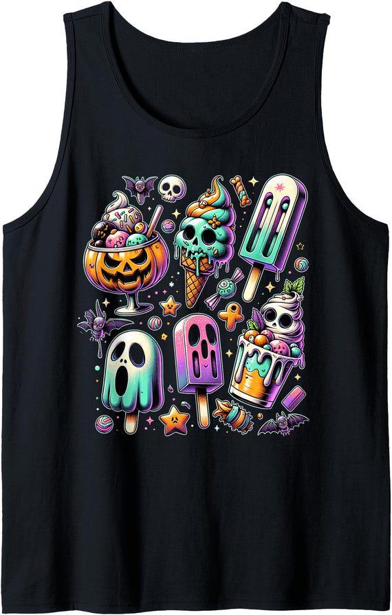 Funny Horror Movie Summer Popsicle Halloween 2024 Vintage Horror Movie Summer Popsicle Halloween Summerween Tank Top - Black