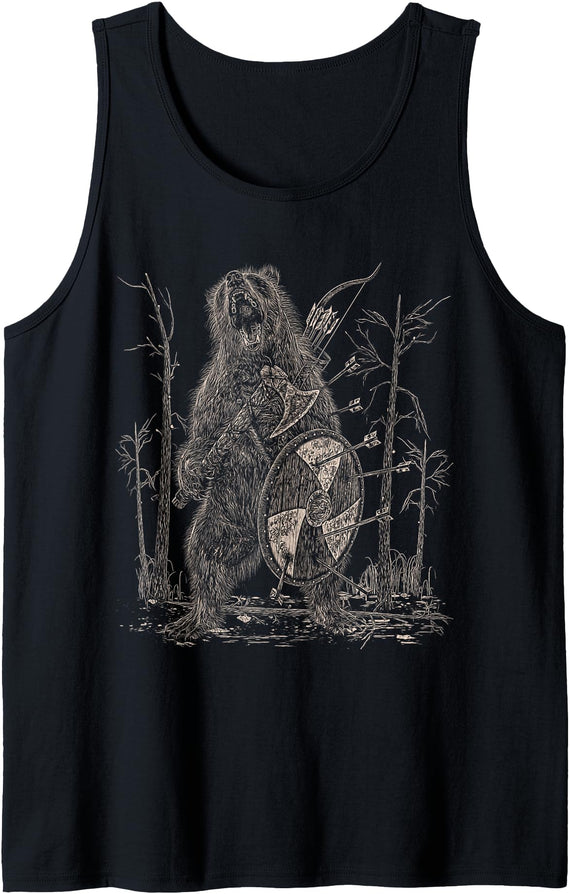 VIKINGS RISE Viking Bear Viking Axe Viking Shield Warrior T-Shirt Gift Tank Top - As Pictured