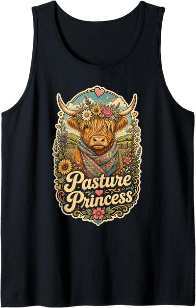 Highland Cow Farm Pasture Princess Cattle Farmer Tank Top