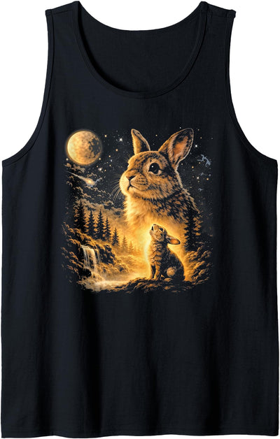 Rabbit and Kit Under Golden Moonlit Forest T-Shirt
