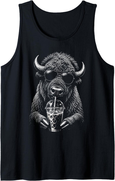 Cow Retro Bison Buffalo Mom Farm Animal Coffee Meme Funny Tank Top