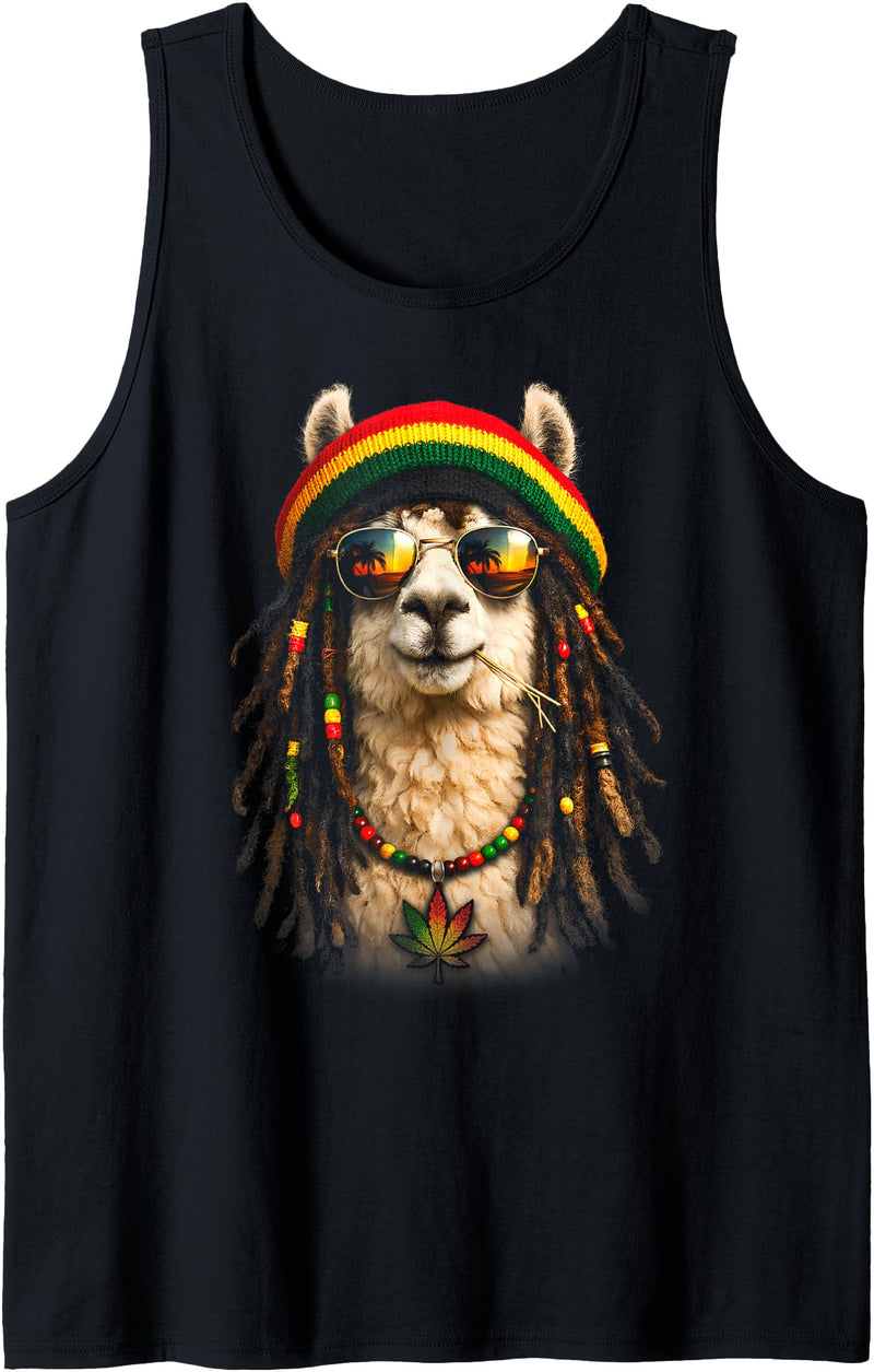 Llaman Funny Alpaca Rasta Clothing Rastafari Llaman Funny Rasta Alpaca Rastafari Clothes Reggae Llama Tank Top - As Pictured