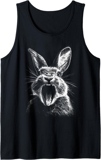 Detailed Black and White Yawning Rabbit Tank Top