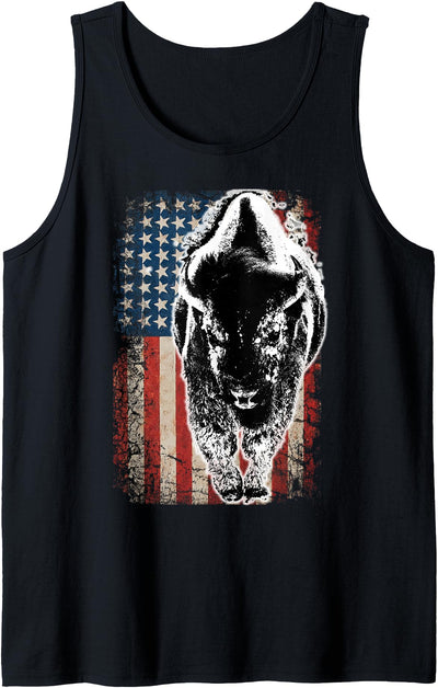 Cow Buffalo Usa Flag American Flag Bison Vintage Buffalo Tank Top