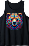 Grizzly Bear Illustration Tie Dye Cool Grizzly Bear Spirit Animal Illustration Tie Dye Art Tank Top - Black