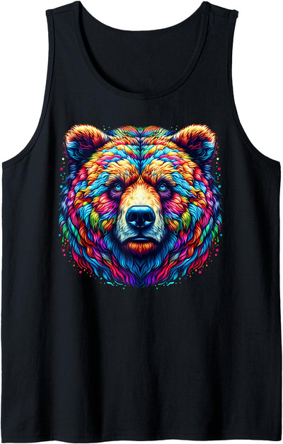 Cool Grizzly Bear Spirit Animal Illustration Tie Dye Art Tank Top