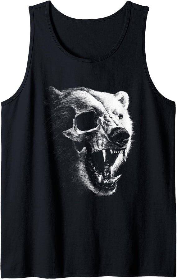 Dark Aesthetic Animals Urban Streetwear Co. Dark Gothic Polar Bear Grunge Aesthetic Goth Skull Art Tank Top - Black