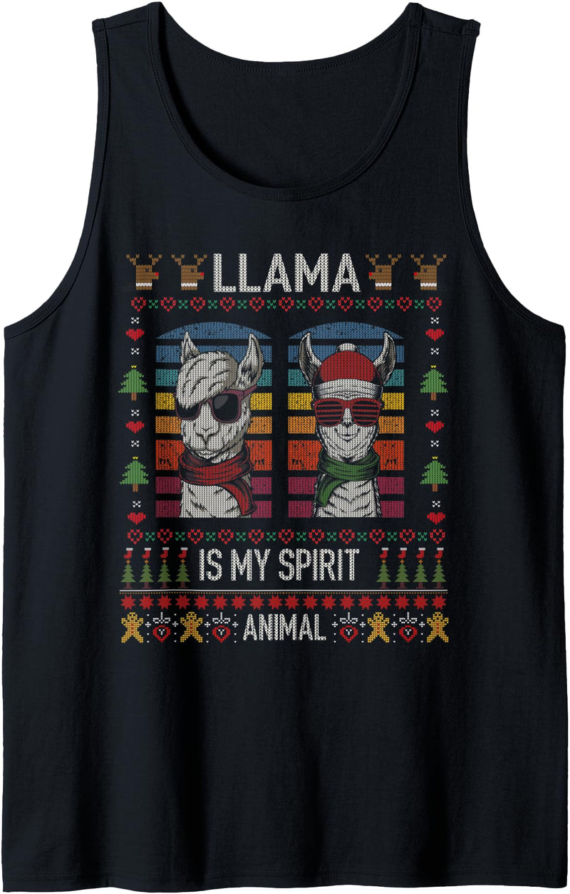 Llama My Spirit Animal Llama Ugly Christmas Llama 's My Spirit Animal Llama Ugly Christmas Sweater Tank Top - Black