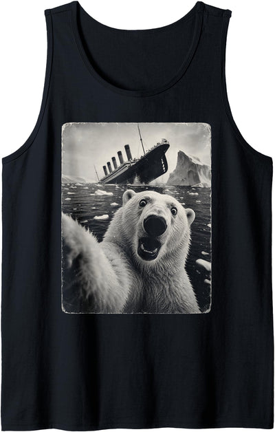 Titanic Sinking Polar Bear Selfie Funny Tank Top