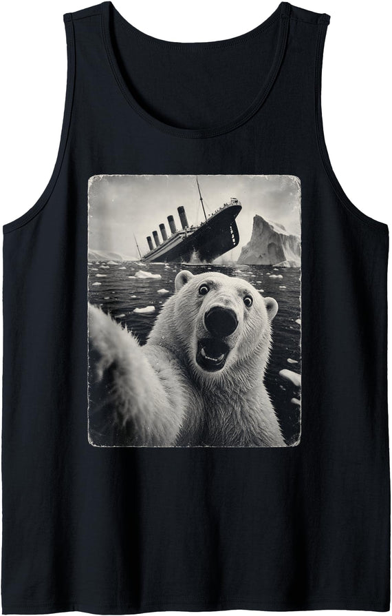 Titanic Sinking Polar Bear Selfie Funny Tank Top - As Pictured