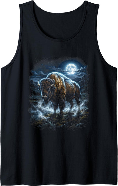 Cow Retro Bison Moonlight American Buffalo Tank Top
