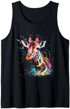 Giraffe Men Woman Colorful Watercolor Giraffe Tank Top