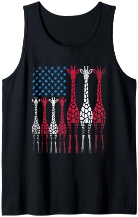 Patriotic Giraffe 4th of July American Flag Animal Lover Tank Top