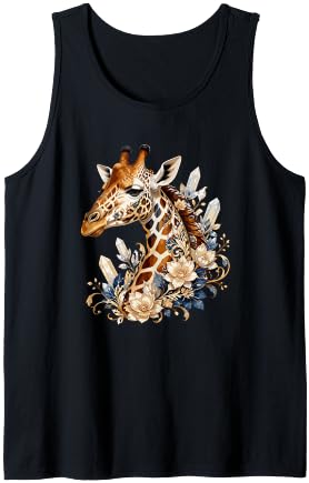 Elegant Giraffe with Flowers and Crystals Aesthetic Tank Top
