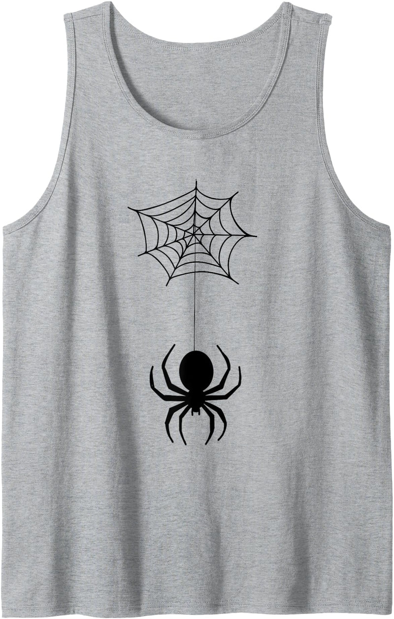 Hobbytees Spider Web Halloween Orange Black Tank Top - Heather Grey