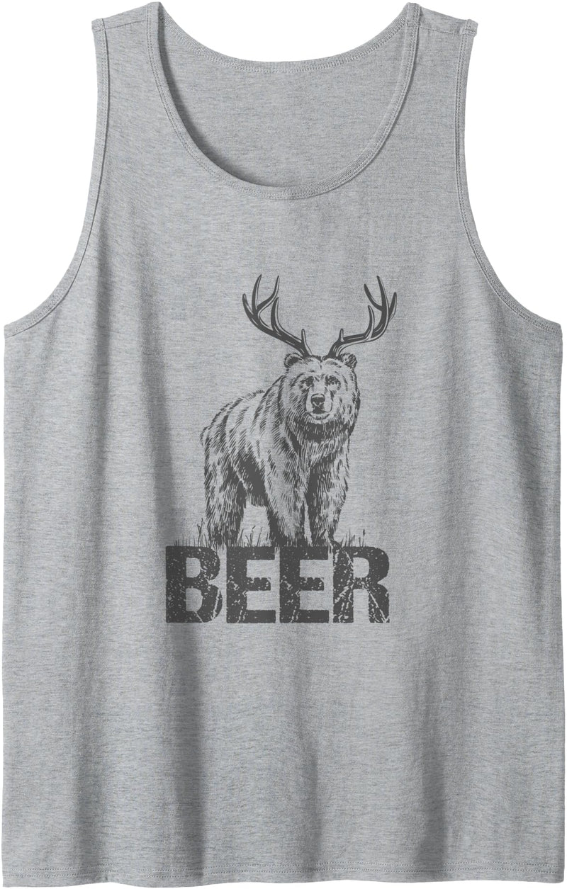 Bear Beer Deer Antlers Bear And Deer Combination Bear With Antlers Beer Tank Top - Heather Grey
