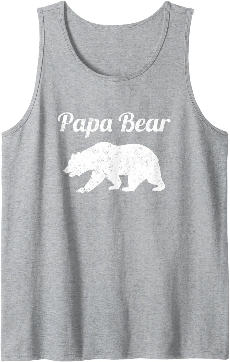 Funny Papa Bear Tee & Gifts For Father Mens Papa Bear Father's Day Gift Dad Distressed Graphic Print Tank Top - Heather Grey